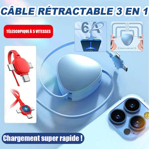 Rouleau télescopique de câble de chargement 3-en-1 120W
