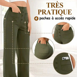 Pantalon extensible décontracté taille haute pour femme