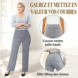 Pantalon extensible décontracté taille haute pour femme