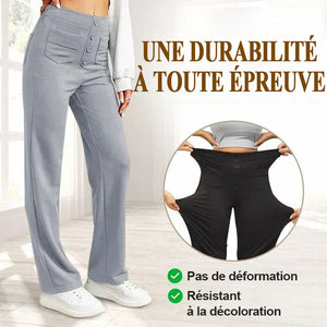 Pantalon extensible décontracté taille haute pour femme