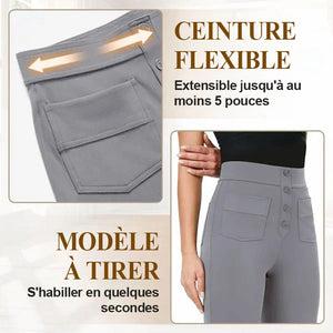 Pantalon extensible décontracté taille haute pour femme