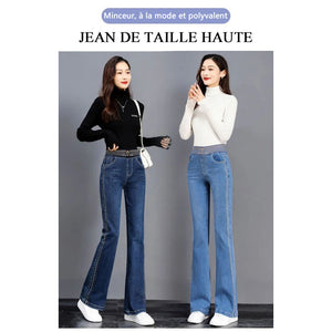 Jean évasé de taille haute extensible