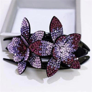 Pince à cheveux double fleur strass