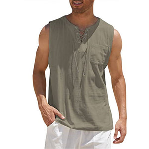Gilet avec lacet en coton et lin pour hommes
