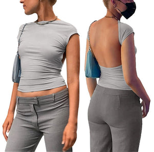 T-shirt à manches courtes sexy avec dos nu pour femmes
