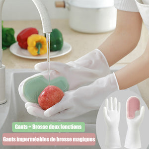 Gants imperméables en caoutchouc de brosse magique de cuisine multifonctionnelle