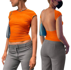T-shirt à manches courtes sexy avec dos nu pour femmes