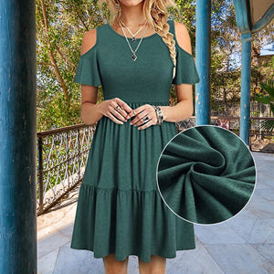 Robe de mode à manches courtes et épaules dénudées