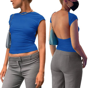 T-shirt à manches courtes sexy avec dos nu pour femmes