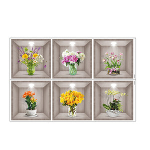 Autocollant mural vase fleurs 3D