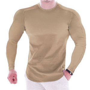 T-shirt en col rond à manches longues couleur unie