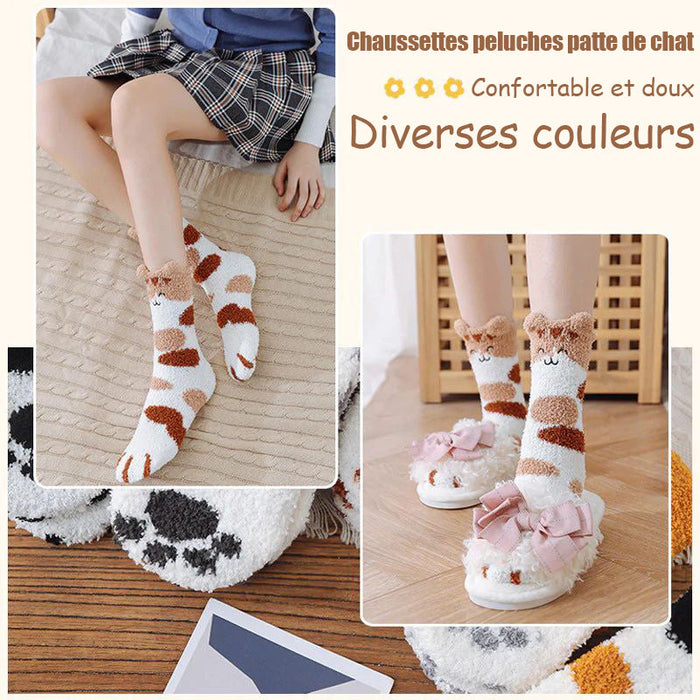 Chaussettes peluches patte de chat