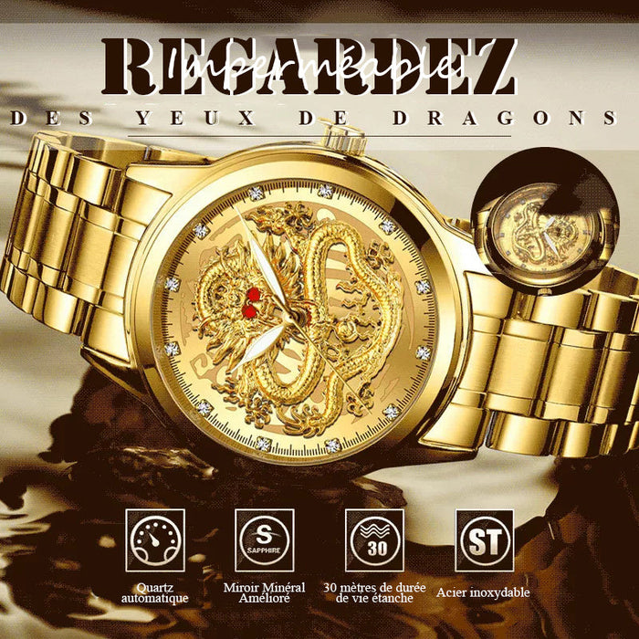 Montre en relief dragon doré