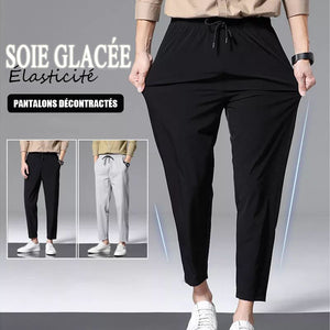 Pantalon décontracté en soie glacée respirante