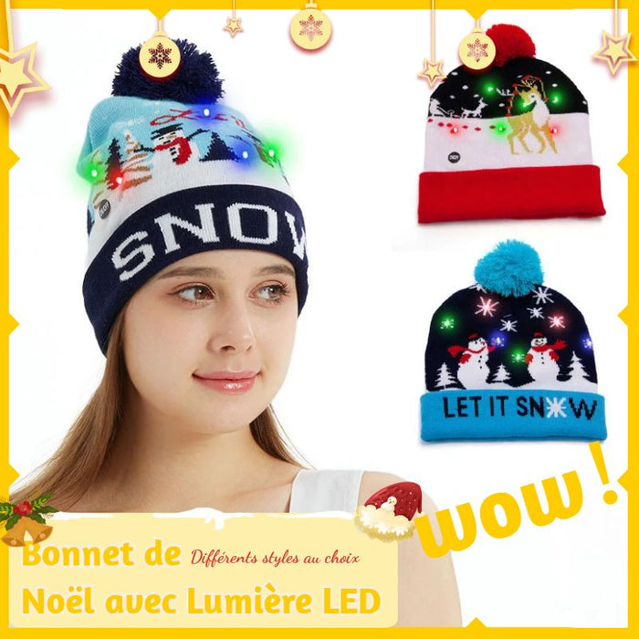 Bonnet tricoté de Noël avec Lumière LED