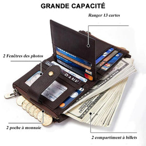 Porte-cartes en cuir anti-magnétique avec pompon