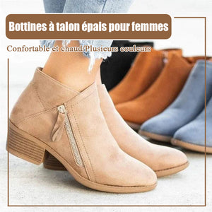 Bottines à talon épais et fermeture éclair latérale pour femmes