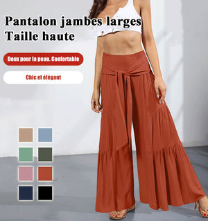 Pantalon drapé à jambes larges de taille haute