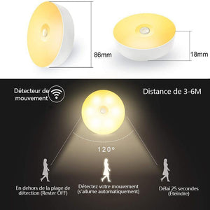 Lampe LED avec Détecteur de Mouvement, Rechargeable par USB