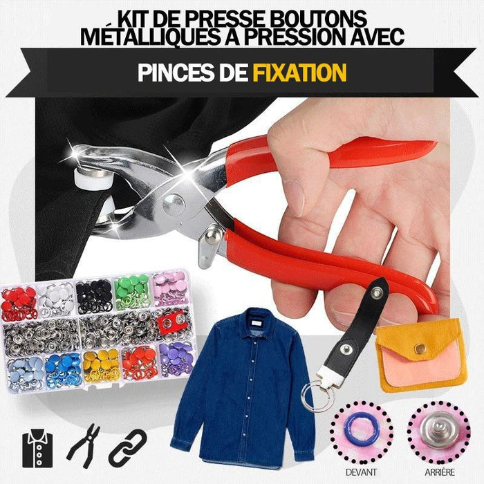 Bouton pression en métal avec pince de fixation