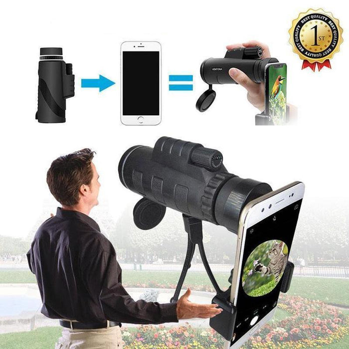 Télescope Monoculaire de Puissance Elevée 12X50 avec Adaptateur Smartphone et Trépied, Etanche et Anti-buée