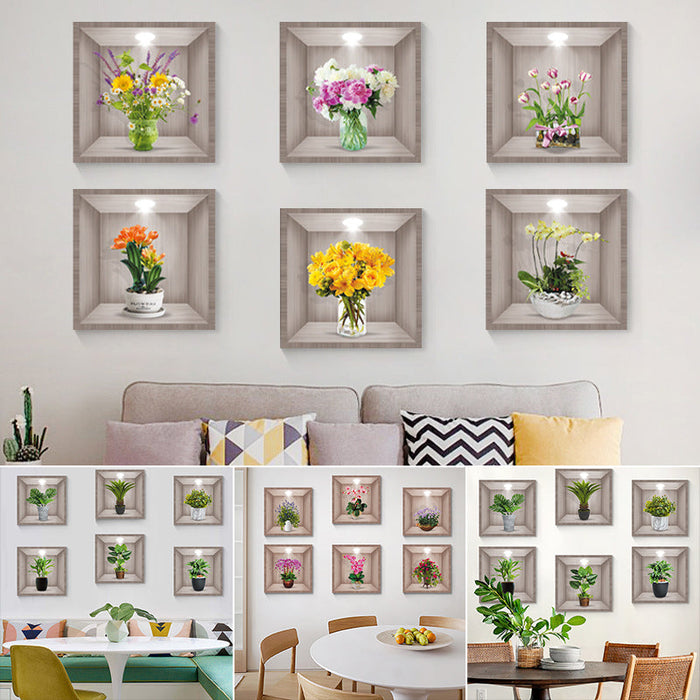 Autocollant mural vase fleurs 3D