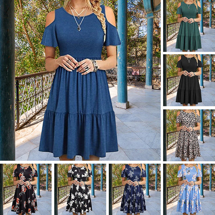 Robe de mode à manches courtes et épaules dénudées