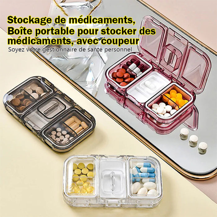 Boîte à pilules avec coupeur de médicaments