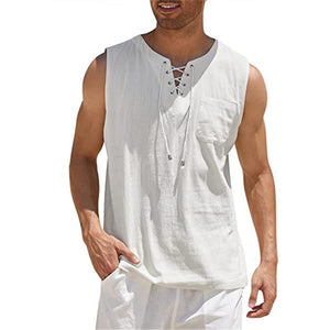 Gilet avec lacet en coton et lin pour hommes