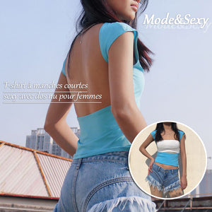 T-shirt à manches courtes sexy avec dos nu pour femmes