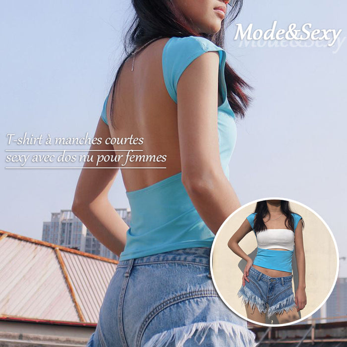 T-shirt à manches courtes sexy avec dos nu pour femmes
