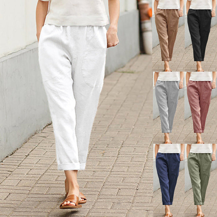 Pantalon de coton et lin avec poches