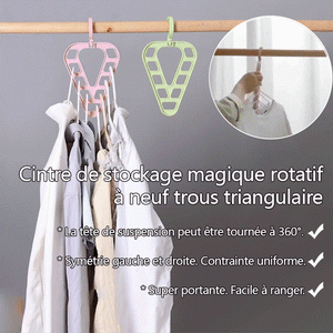 Cintre de stockage triangulaire magique rotatif à neuf trous (3 pièces)