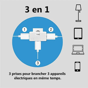 Convertisseur de prise 3 en 1 rotative à 180°