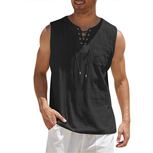 Gilet avec lacet en coton et lin pour hommes