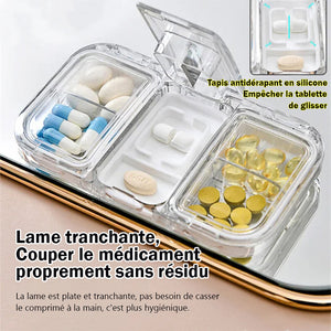 Boîte à pilules avec coupeur de médicaments