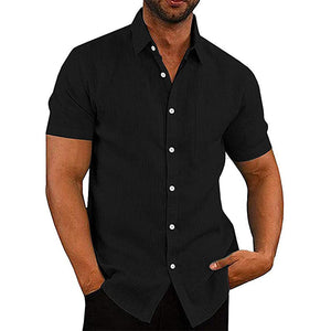 Chemise boutonnée en lin unie à manches courtes pour homme