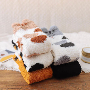 Chaussettes peluches patte de chat