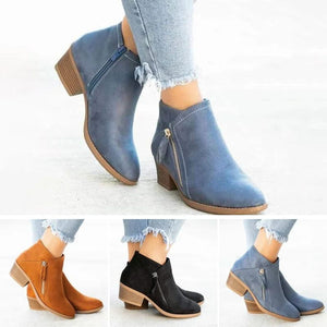 Bottines à talon épais et fermeture éclair latérale pour femmes