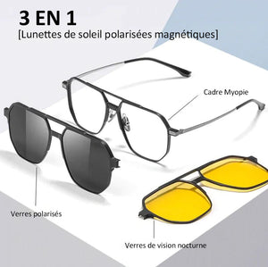 3 en 1 Lunettes de soleil polarisées magnétiques