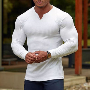 T-shirt en col rond à manches longues couleur unie