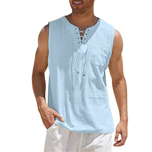 Gilet avec lacet en coton et lin pour hommes