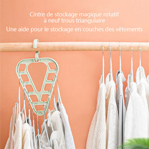 Cintre de stockage triangulaire magique rotatif à neuf trous (3 pièces)
