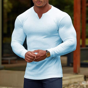 T-shirt en col rond à manches longues couleur unie
