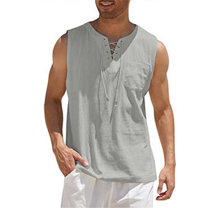 Gilet avec lacet en coton et lin pour hommes