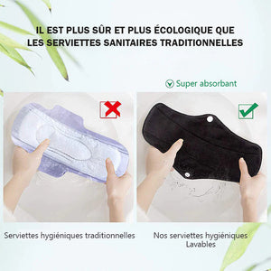 Serviette hygiénique lavable en charbon de bambou