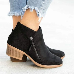 Bottines à talon épais et fermeture éclair latérale pour femmes