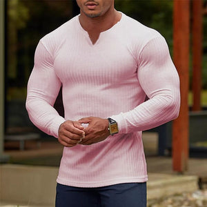 T-shirt en col rond à manches longues couleur unie