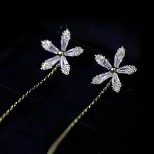 Boucles d'oreilles fleurs à franges brillantes