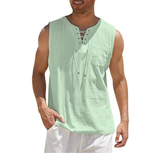 Gilet avec lacet en coton et lin pour hommes